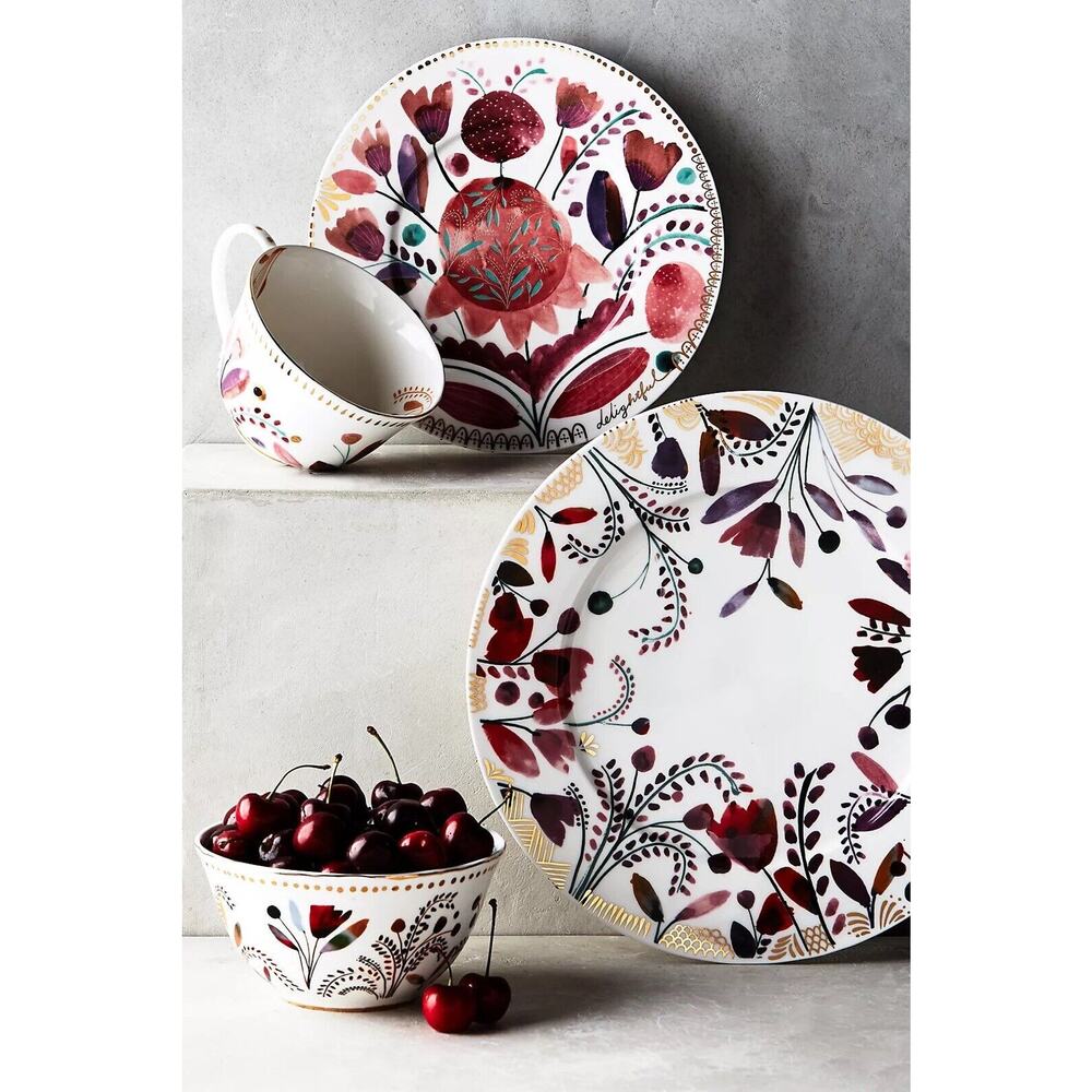 Anthropologie Harvest Foliage " Oh Darling " Dinner Plate Set of 4 Plates